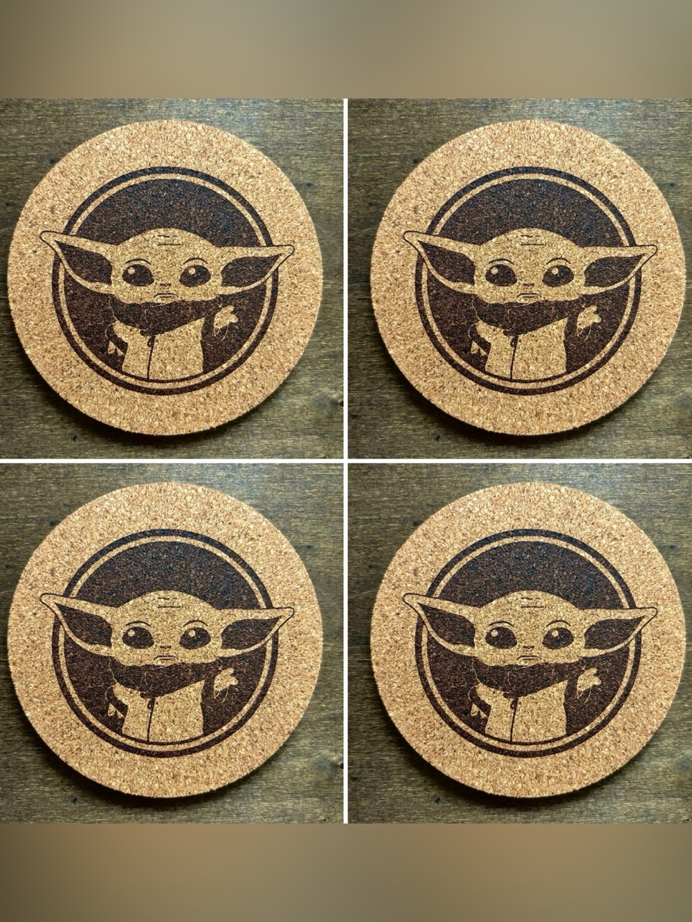 Star Wars Grogu Laser Engraved Cork Coasters Lot of 4